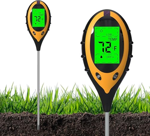 4-in-1 Soil Moisture Meter, Digital Soil pH Tester with Stainless Steel Probe for...