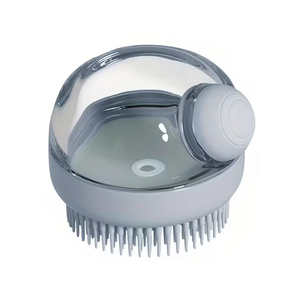 Cepillos para mascotas para perros y gatos – Cepillo de masaje de cerdas de silicona con dispensador de jabón, cepillo de baño perfecto para mascotas de pelo largo y corto, gris