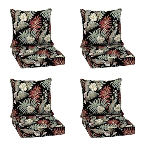 Image of Arden Outdoor Deep Seat Cushion Set (4-Pack), 24 in x 24 in, Weather-Proof, Rain-Proof, Fade Resistant Patio Cushion for Chair, Sofa, and Couch Simone Black Tropical