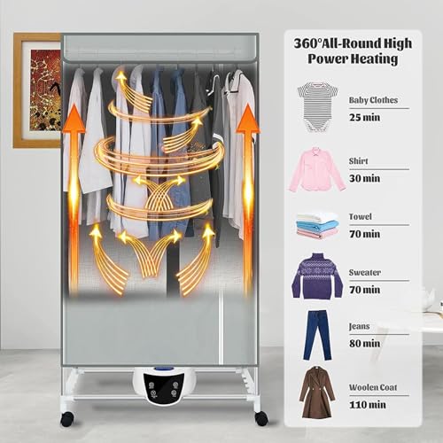 Verwarmde elektrische droger, afstandsbediening oververhittingsbescherming elektrische luchtdrogers kleding binnenshuis verwarmd, tijdbesparende opvouwbare wasdroger binnenshuis regenachtig weer, - Image 3