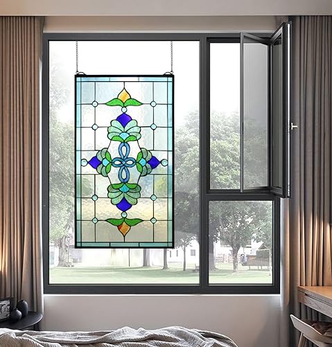 image for Yogoart Tiffany Style Stained Glass Window Panels 15 Inch Wide by 26 I