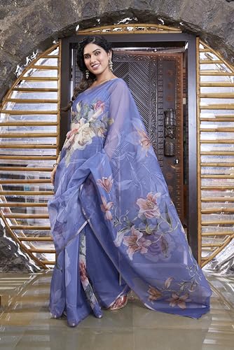 Image of MIRCHI FASHION Women Saree Organza Printed | Traditional Semi-Transparent Festive Sari with Unstitched Blouse Piece