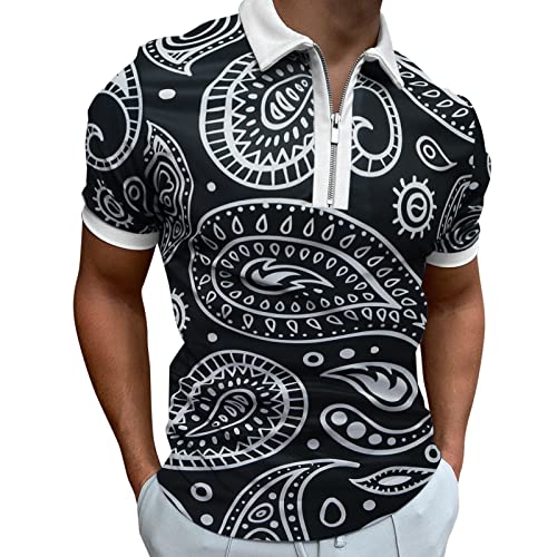 Camisetas Hombre Casual Manga Corta Estilo Informal Ajustado para el Tiempo Libre Golf Camisa Poloshirt T-Shirt Oferta Moda Oficina 1/4 Cremallera Cuello Informal Henley Shirt(Negro,3XL) Cover