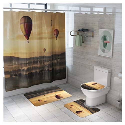 SHANQIU Cortina De Ducha 3D con Estampado De Paisaje con Ganchos, Tela De Poliéster Impermeable, Cortinas De Baño Lavables, Juego De Alfombras Antideslizantes H180xW150cm