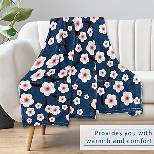 Couverture douce motif fleurs de prunier 150x100 cm pour lit et canapé