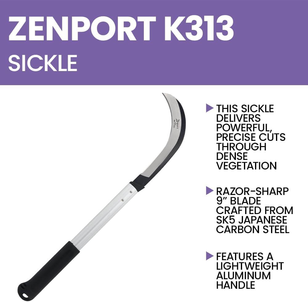 Zenport K313 Harvest Sickle, Carbon Steel Blade/Aluminum Handle