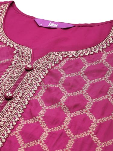 Image of Libas Women's Woven Design Silk Blend Straight Kurta With Palazzos & Dupatta