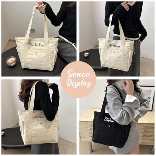 Bolso tote personalizado con nombre bordado, bolso de lona grande para uso casual, compras y hombro para mujeres miniatura 7