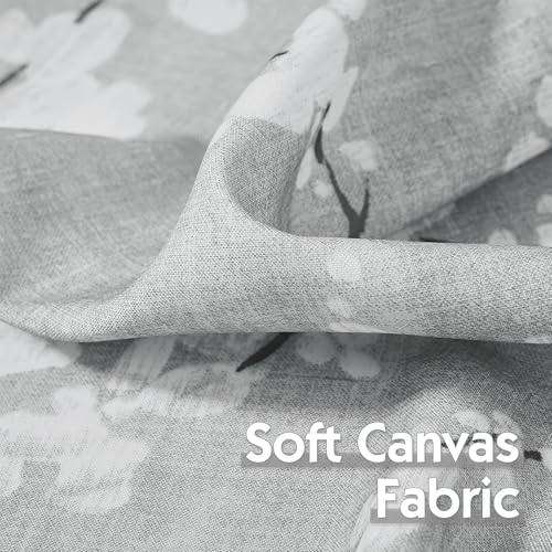 Image of FMFUNCTEX Gray-White Kitchen Valance Curtain 15-inches Length Blossom Print Canvas Window Curtain Valance for Cafe Floral Botanical Pattern Window Top Curtain Rod Pocket 1 Pack