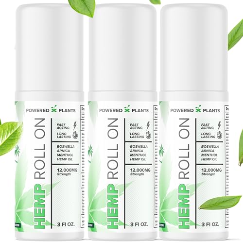 POWERED X PLANTS Hemp Oil Roll On - Menthol Rub with Boswellia & Arnica - 12 000mg Extra Strength Oil for Muscle Discomfort Pack of 3 3 fl.oz.