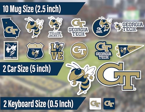 Image of Georgia Tech Stickers Decals Yellow Jacket Car Laptop Water Bottle 14 Pc