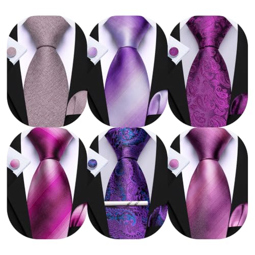 Image of Barry.Wang Men 6PCS Tie Silk Gift Necktie Clip Woven Tie Sets Party | Men Tie Classic Silk Gift Necktie With Tie Clip Jacquard Woven Neck Ties 6PCS Formal Wedding