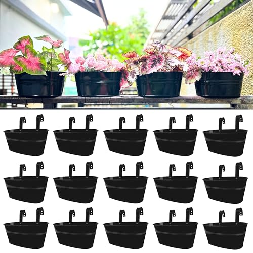 LaLaGreen Lot de 15 pots de fleurs d'extérieur en fer à suspendre pour terrasse, clôture, seaux de style bohème moderne, support mural pour fenêtre, porche, décoration d'intérieur - 28 cm