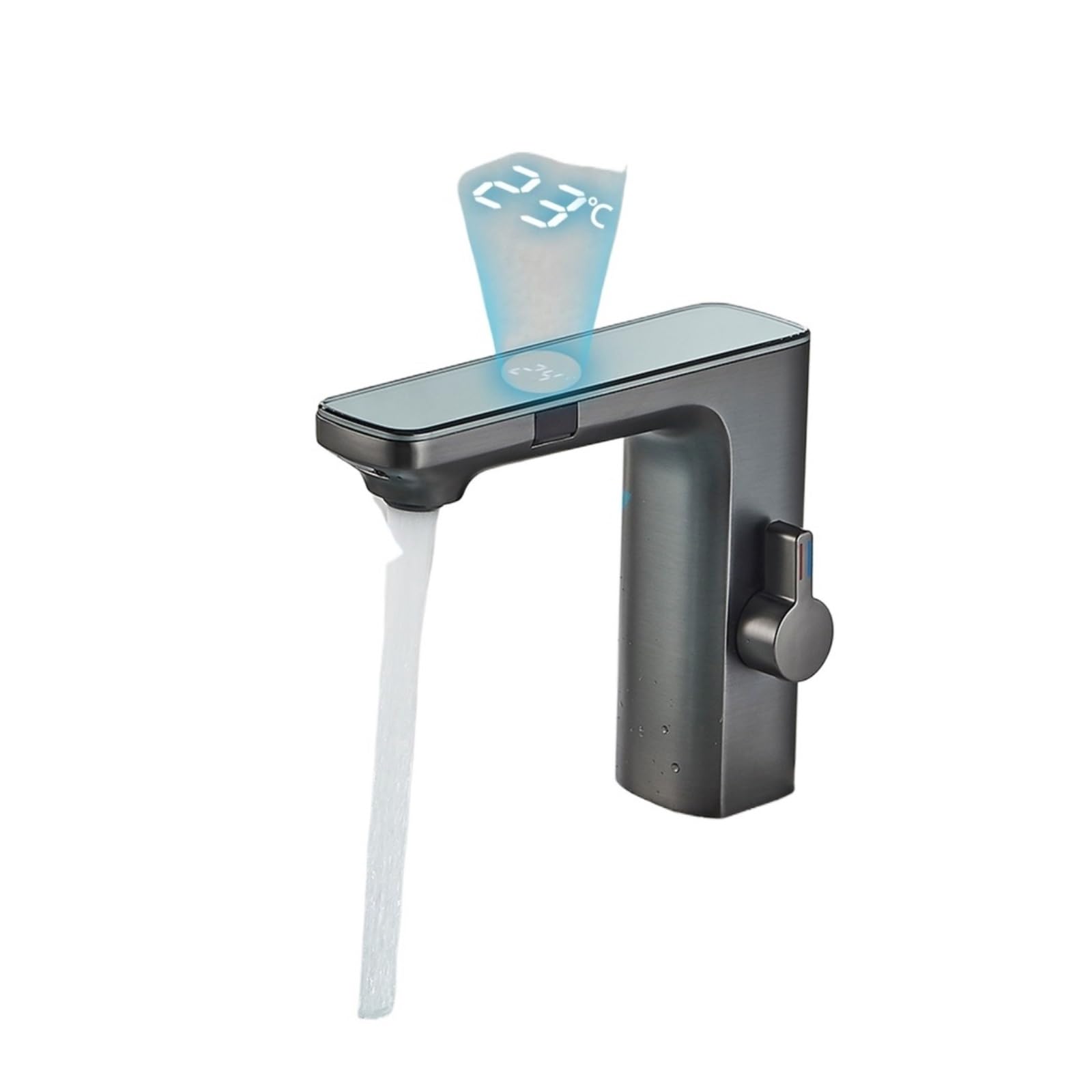 Touchless Bathroom Faucet, Hydroelectric Digital Display Vanity Sink Mixer Tap, Hot & Cold,Safe and Reliable(Brushed Grey)