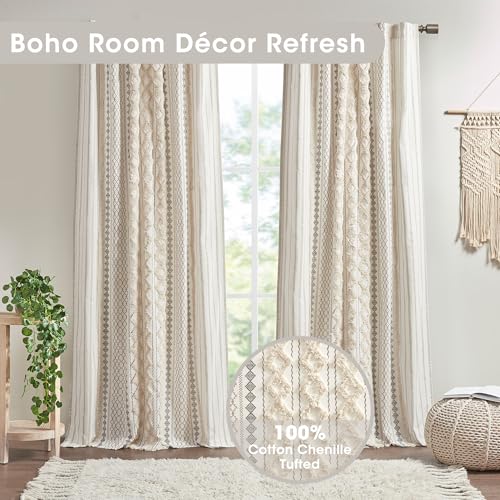 INK+IVY Boho Curtains for Bedroom & Living Room, 100% Cotton Tufted Chenille Stripe Modern Farmhouse Curtains, Light Filtering Drapes, 50" x 95", Ivory - Image 3