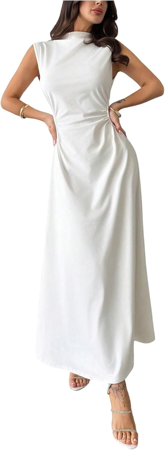 GORGLITTER Women's Prom Wedding Guest Dress High Neck Ruched Maxi Dress Cinched Waist Slip Formal Cocktail Dresses - Image 5