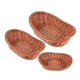 FUNNETOYU 3 piezas Cestas Ovaladas Tejidas Mano Cesta Apilable de Plástico para Alimentos Almacenamiento Resistente para Frutas Pan y Snacks Cocina y Tienda