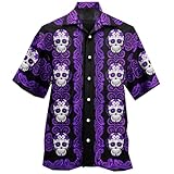 Flower Purple Skull Hawaiian Shirts for Men Women - Skull Button Down Mens Hawaiian Shirts Short Sleeve Set 18 Size XL