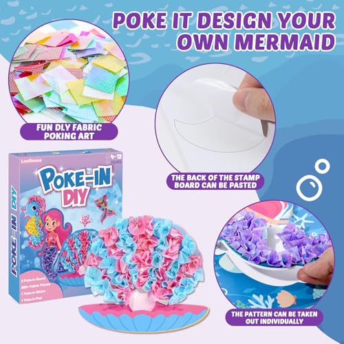 Image of Lonfliness 8PCS Poke-in Craft and Art Kit Mermaid Theme No-Mess Fabric Sewing Art Puzzle Puncture Painting DIY Ocean Sea Animals Toy Gifts for Activity Game Birthday Party