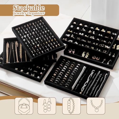 Image of Large Velvet Jewelry Tray Display Drawer Inserts 2 Pack