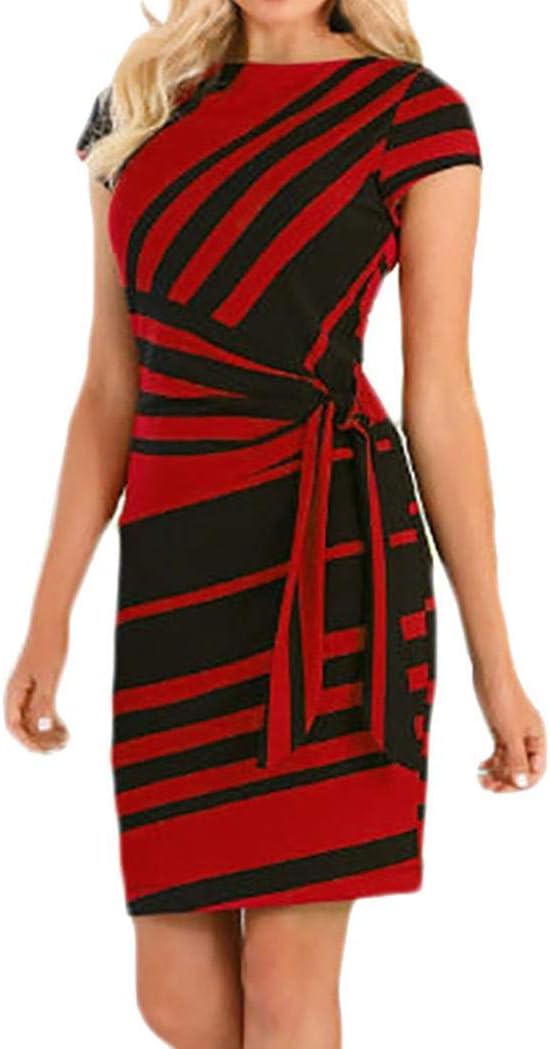 Caopixx Women's Elegant Bodycon Party Dress Knee-Length Casual Business Work Pencil Dress