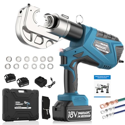 SWANSOFT Electric Hydraulic Crimping Tool, 12Ton 6AWG-800MCM Rechargeable Hydraulic Crimper for Cu/Al Terminal, Continuously Crimp Wire Cable Lug Crimping Tool Kit with 12 Dies (HCT-400A)