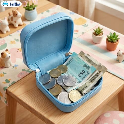 Image of FunBlast Square Coin Pouch for Kids - Cute Cartoon Design Mini Purse, Multipurpose Coins Pouch, Small Zipper Wallet for Kids & Girls, Kawaii Coin Bag (BlueRandom-)