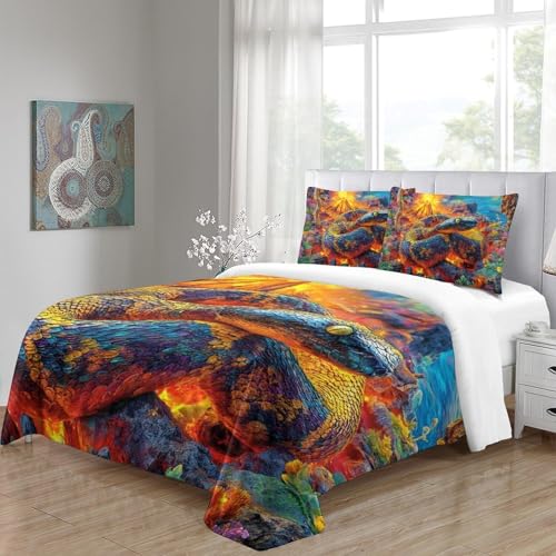 Parure housse de couette serpent 260x220 en microfibre douce avec taies