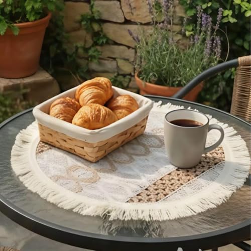 Image of HomeCloud Croshia Woven Table placemat - Heat Resistant, Washable Table Decoration for Dining, Office, Kitchen, Hotel, and Home (Round White Baige, Set of 1)