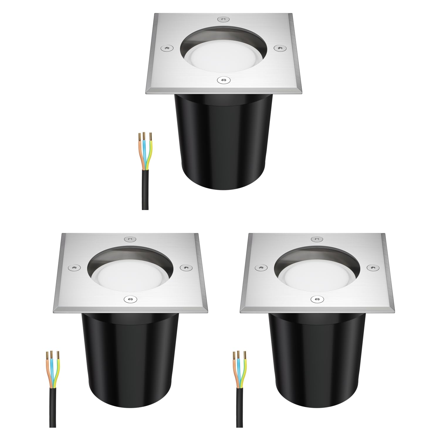 ledscom.de 3x Wpuszczana lampa podłogowa RELI do zastosowań zewnętrznych ze stali nierdzewnej kątowa IP67 z lampą LED 4.914W 340 450lm ciepła biel