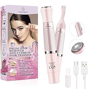 VG VOGCREST Eyebrow Trimmer & Facial Hair Removal for Women, 2 in 1 Eyebrow Razor and Hair Remover, Rechargeable Painless Eyebrow Lips Body Face Razors for Women