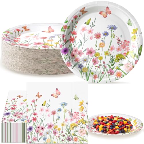 Image of Qinyoung 100 Wildflower Party Plates Napkins, Wildflowers Disposable