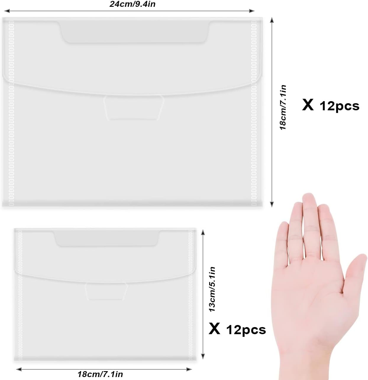 24 Pieces Clear Stamp and Die Cuts Storage Bags,5 x 7 Inch, 7 x 9.4 Inch, Resealable Plastic Seal Scrapbooking Large Cutting Dies Stencil Envelopes Pockets for DIY Card Making Craft Paper - Image 2