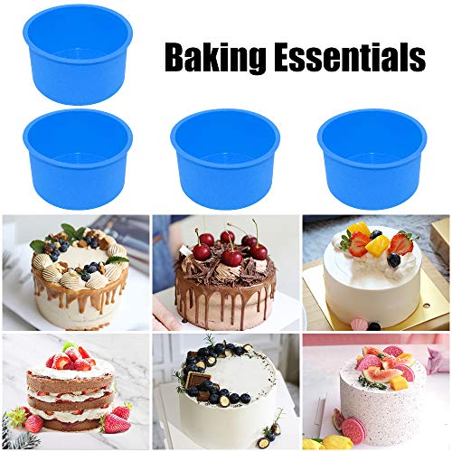 Silicone Mini Cake Molds 4 Inch Round Baking Pan Non-Stick Silicone Baking Mold Bakeware Pan Reusable Cake Pans for Mini Cake Mousse Dessert, Blue, Set of 6