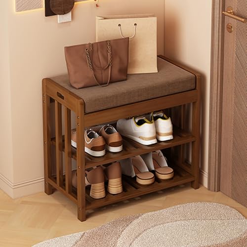 Étagère à chaussures d'entrée en bambou et son banc confortable pour la maison