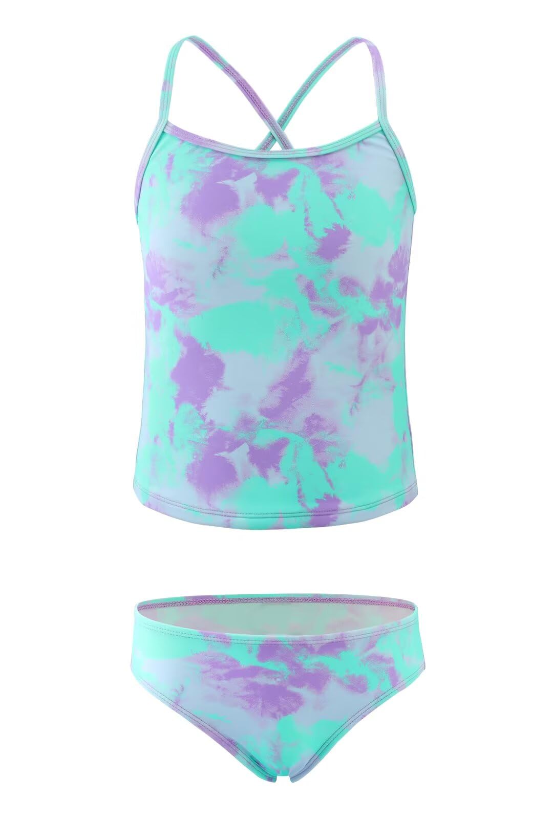 Girls Two Piece Tankini Swimsuits Tie Dye Bathing Suit Kids Hawaiian Swimwear Set 3-16 Years