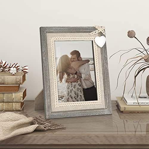 Afuly Photo Frame 6x4 Wooden Heart Shabby Chic Distressed Solid Wood Picture Frame Rustic Family Love Wedding Birthday Gifts