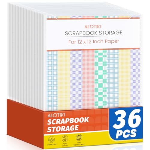 ALOTIKI Scrapbook Paper Storage 36 Pcs 12x12 Scrapbook Paper Organizer Clear Paper Storage Bag for Holding Scrapbooking Vinyl Photos and File Enclosed Storage