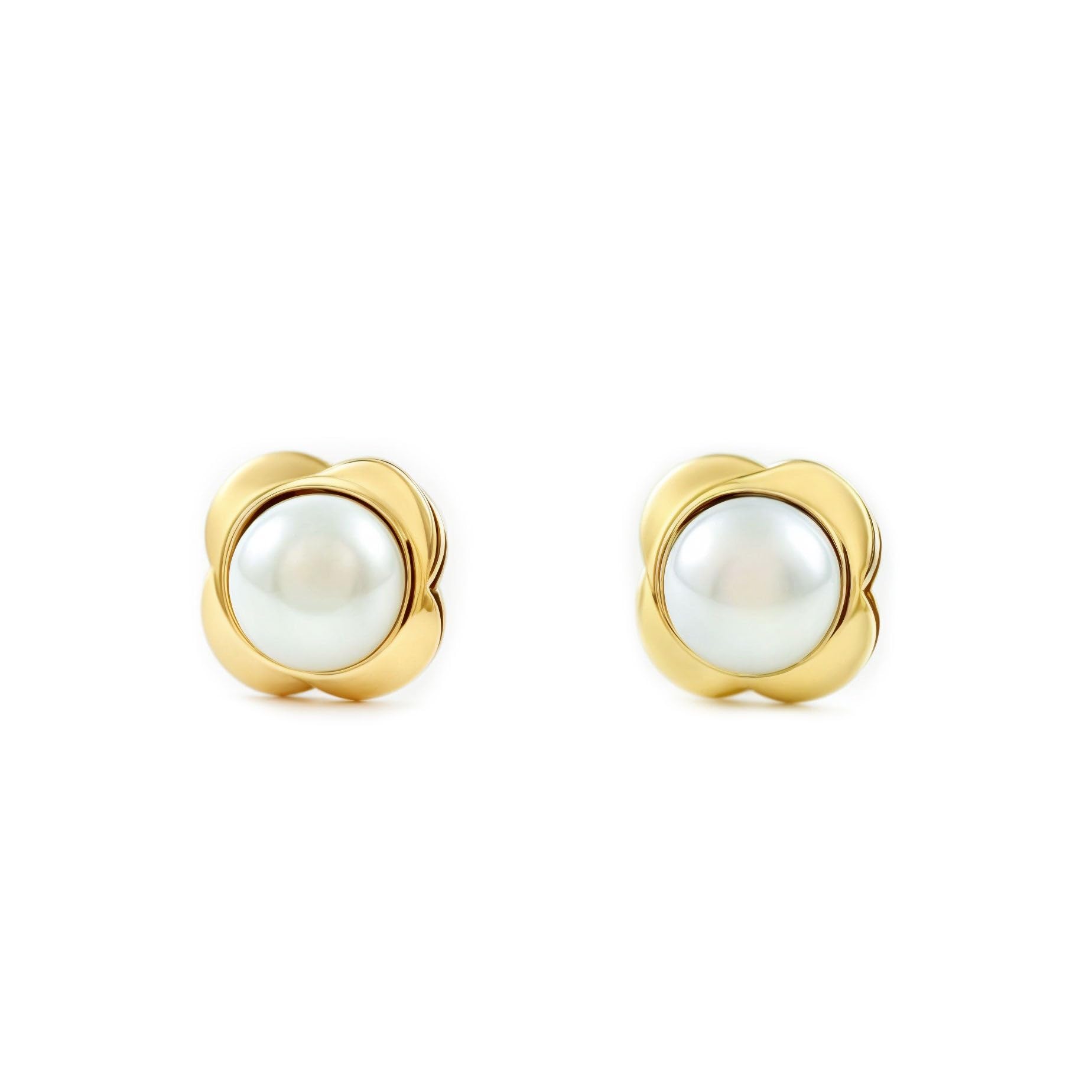 Pendientes de oro de trébol para bebé Mondepetit con perla 8
