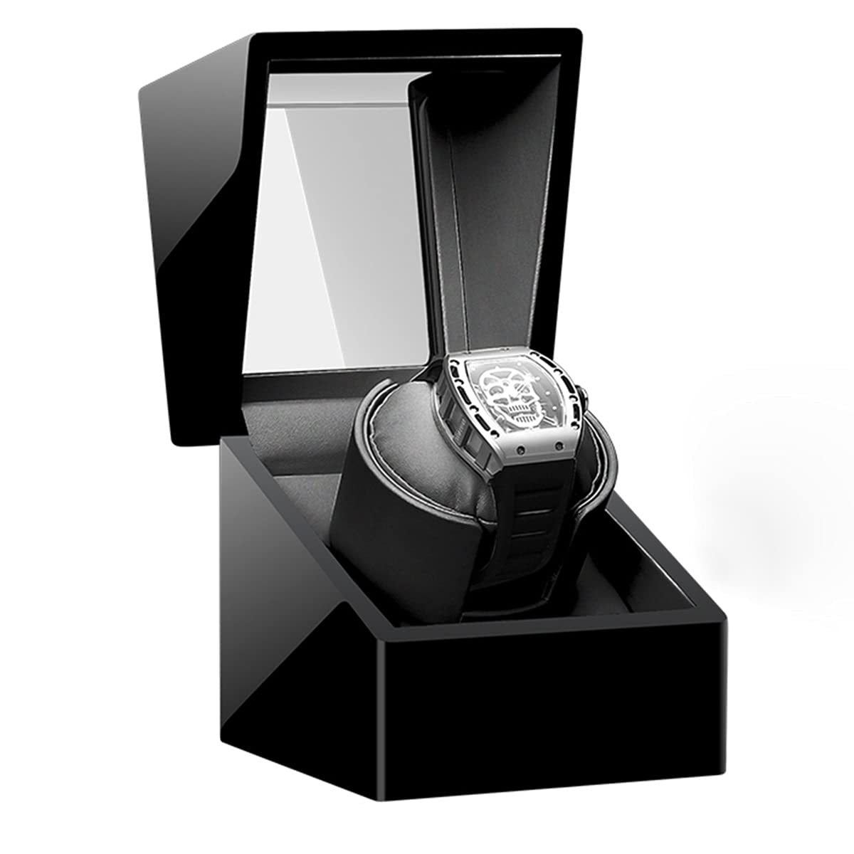 FENOKD Watch Display Box Watch Winder for Single Automatic Watches Solid Wooden Box with Motors, Battery Powered or AC Adapter 15 Rotation Modes