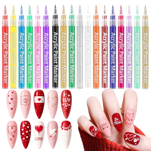 Image of 18 Color Nail Art Pens for Painting Nails, 0.7 MM Nail Polish Pens Set Drawing Point Liner Acrylic Painted Pen Kit, Waterproof Quick-drying Nail for DIY Design Manicure Tools