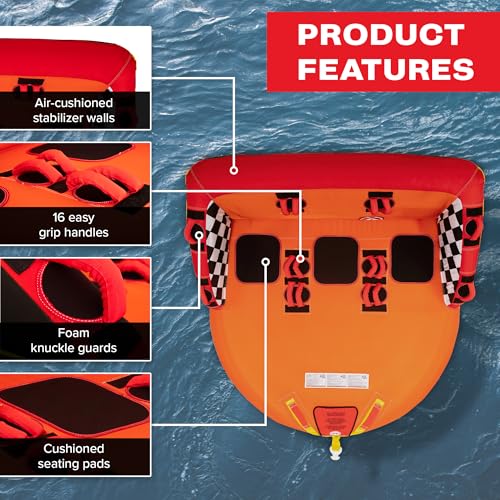Airhead Mable Inflatable Towable Tube, 1-4 Rider Models, Dual Tow Points, Full Nylon Cover, EVA Foam Pads, Patented Speed Valve, Boat Tubes and Towables