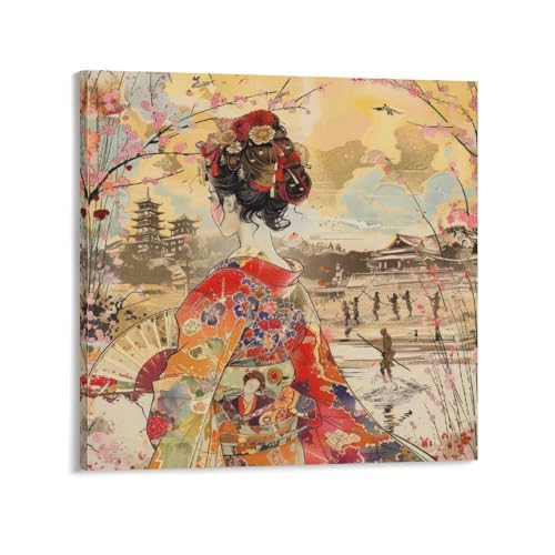 令和の浮世絵 和風 絵画 江戸 掛け軸 舞子 着物 女性 ポスター (84) 印刷 キャンバス ウォール 画像 芸術 壁飾り 壁の絵 け ソファの背景28x28inch(70x70cm)