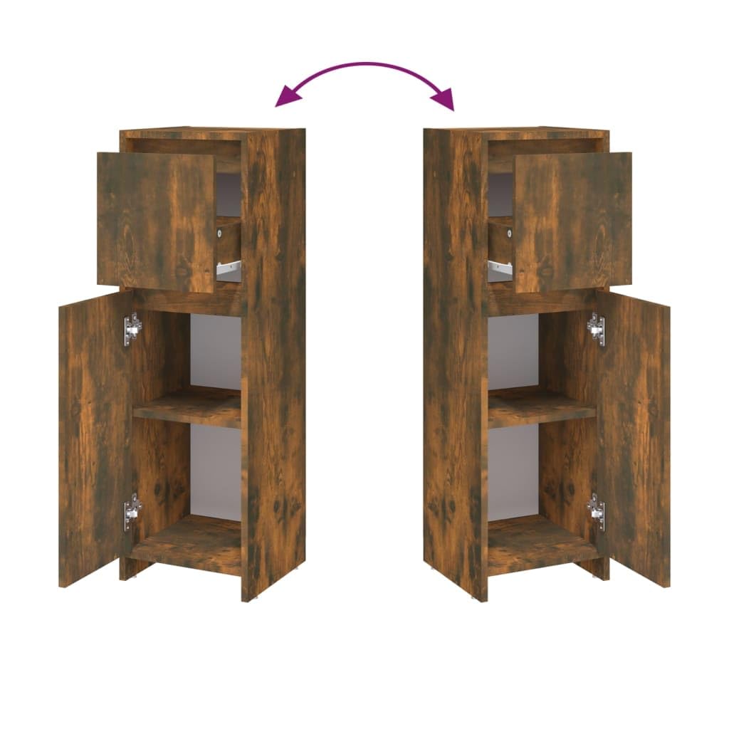 Cabinet De Salle De Bain Avec Porte Chêne Fumé 30 X 35 X 95 Cm VidaXL | Leroy Merlin