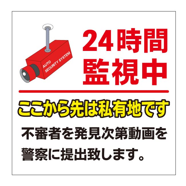 【私有地 24時間監視中 通り抜け禁止 私有地につき 私道 立ち入り禁止 立入禁止 進入禁止 防犯カメラ作動中 監視カメラ 敷地内 関係者外 看板】屋外 防水 プレート 板 プレート看板 プレートタイ表示 フェンス 柵 標示 注意 禁止 警告