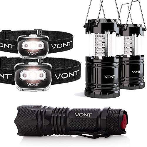 Vont Ultimate Outdoor Lighting Bundle - Lantern, Spark Headlamp 2-Pack, Flashlight - Must-Have for Every Home - Ideal Light Partner for Emergencies, Car Breakdown, Power Outages During Storms