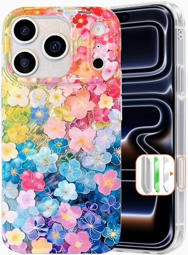 I-MGAE-IN-AR Compact Case for iPhone 17 Pro Case Colorful Iridescent Flower Design, Camera Control, Shockproof Military-Grade Protection,Holographic Glossy Cute Phone Case for Aesthetic