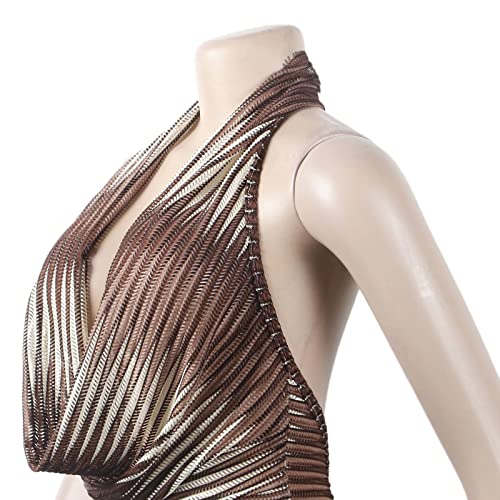 Womens Sexy Lace Jumpsuit See Through Backless Mesh Long Sleeve Romper Clubwear Brown L #TOP4