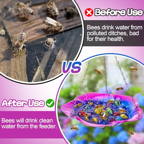 image for Acostop Bee Feeder with Vivid Hibiscus Design - Anti-Rust Iron Bee Wat
