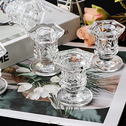 Lanttu Candlestick Holders Bulk, 12 Pcs Glass Candle Holders Set Clear, Crystal Taper Candle Holders For Wedding, Table Centerpiece, Home Decoration(Exclude Candles) #TOP2